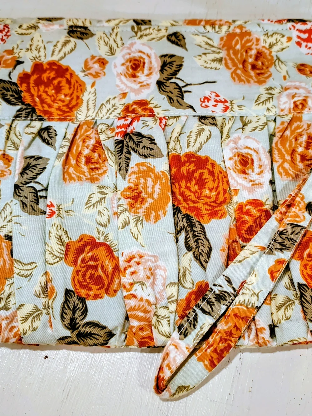Handmade New Floral Pleated Dress with Wooden Heart Button